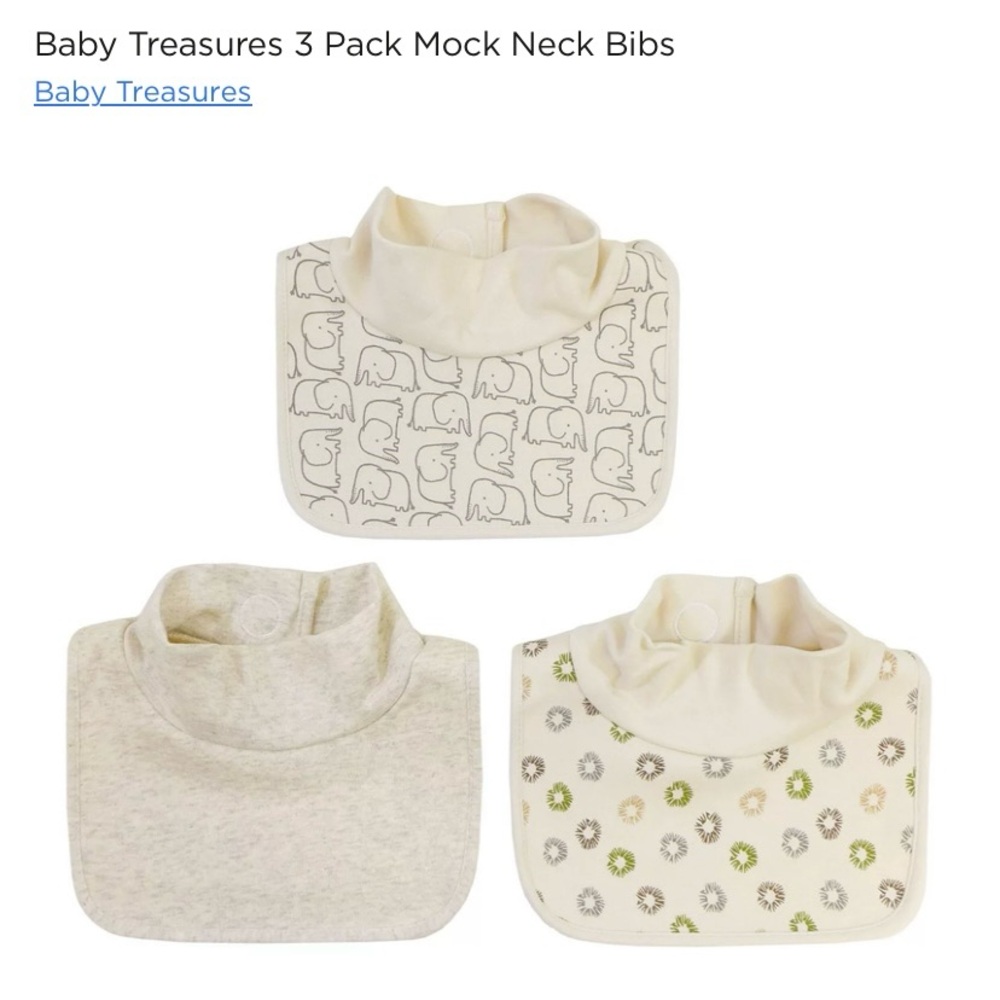 Baby Treasures 3 Pack Mock Neck Bibs